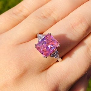 925sterling silver princess cut pink sapphire ring